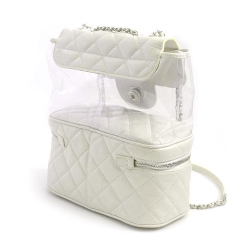 シャネル バッグ レディース クリア チェーンショルダーバッグ マトラッセ レザー ビニール ホワイト CHANEL【中古】