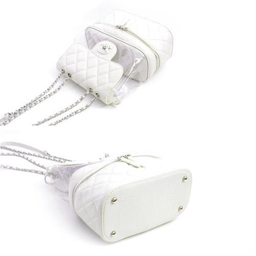 シャネル バッグ レディース クリア チェーンショルダーバッグ マトラッセ レザー ビニール ホワイト CHANEL【中古】
