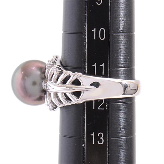 タサキ 指輪 レディース ブラックパール ダイヤ リング 11.5号 パール10.3mm D0.10ct ホワイトゴールド TASAKI K18WG 中古