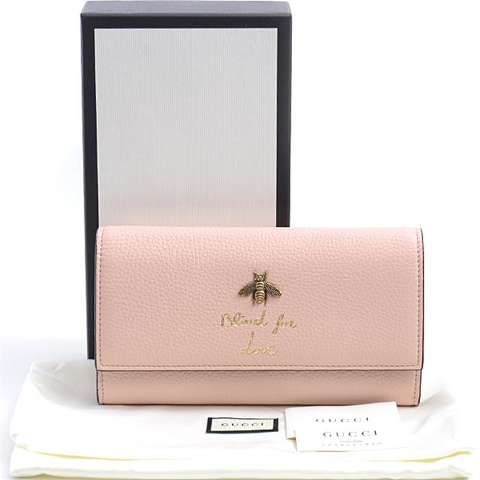 グッチ 財布 レディース アニマリエ 二つ折り長財布 ビー 蜂 ピンク GUCCI 454070 中古
