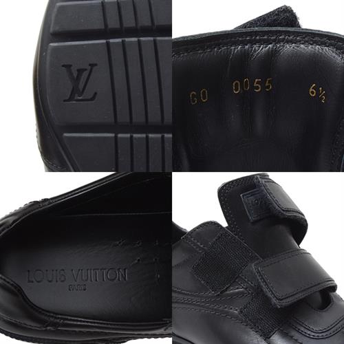 ルイヴィトン 靴 メンズ スニーカー マジックテープ サイズ 25.5cm 表記サイズ 6 1/2 カーフ ブラック Louis Vuitton 中古