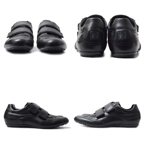 ルイヴィトン 靴 メンズ スニーカー マジックテープ サイズ 25.5cm 表記サイズ 6 1/2 カーフ ブラック Louis Vuitton 中古