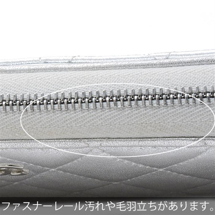シャネル 財布 レディース ラウンドファスナー 長財布 マトラッセ ラムスキン シルバー CHANEL 中古