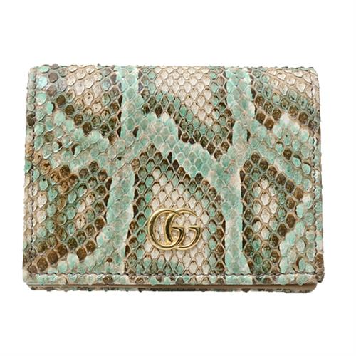 グッチ 財布 レディース ダブルG コンパクトウォレット 二つ折り パイソン柄 グリーン系 456126 GUCCI【中古】