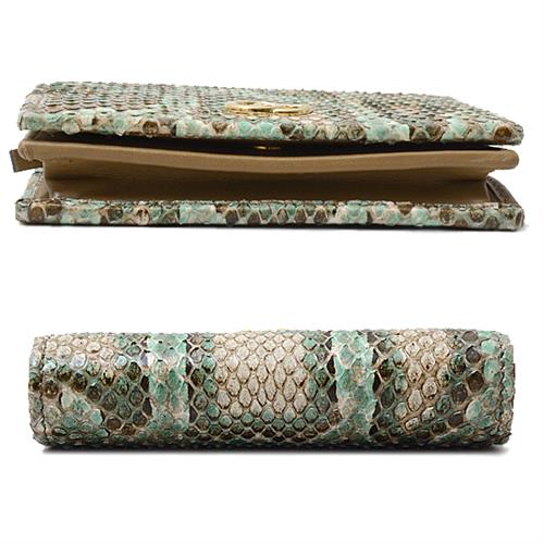 グッチ 財布 レディース ダブルG コンパクトウォレット 二つ折り パイソン柄 グリーン系 456126 GUCCI【中古】