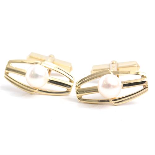 ミキモト カフス タイピン メンズ パール カフス タイピン セット イエローゴールド MIKIMOTO K14 中古