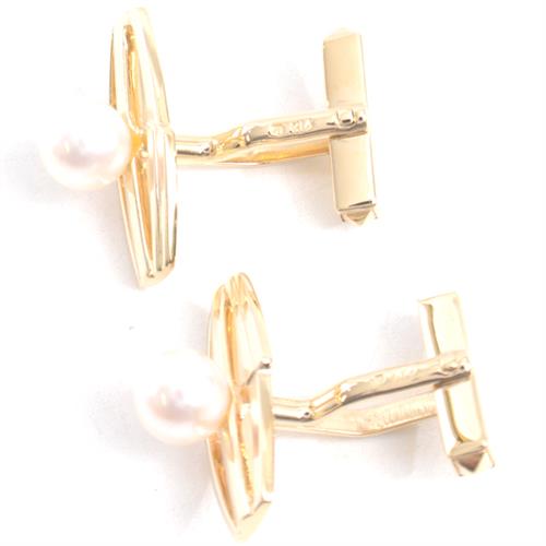 ミキモト カフス タイピン メンズ パール カフス タイピン セット イエローゴールド MIKIMOTO K14 中古