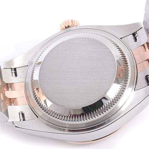 ロレックス 時計 レディース デイトジャスト 10Pダイヤ ダイヤベゼル 自動巻 ランダム チョコレート文字盤 ピンクゴールド SS×PG ROLEX 279381RBR 中古