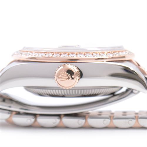 ロレックス 時計 レディース デイトジャスト 10Pダイヤ ダイヤベゼル 自動巻 ランダム チョコレート文字盤 ピンクゴールド SS×PG ROLEX 279381RBR 中古