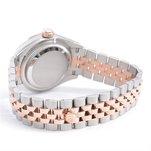 ロレックス 時計 レディース デイトジャスト 10Pダイヤ ダイヤベゼル 自動巻 ランダム チョコレート文字盤 ピンクゴールド SS×PG ROLEX 279381RBR 中古