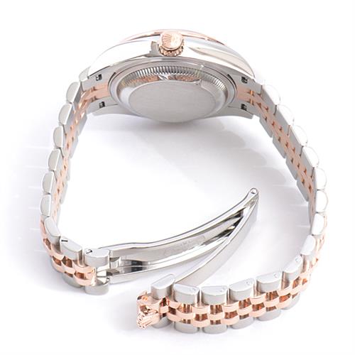 ロレックス 時計 レディース デイトジャスト 10Pダイヤ ダイヤベゼル 自動巻 ランダム チョコレート文字盤 ピンクゴールド SS×PG ROLEX 279381RBR 中古