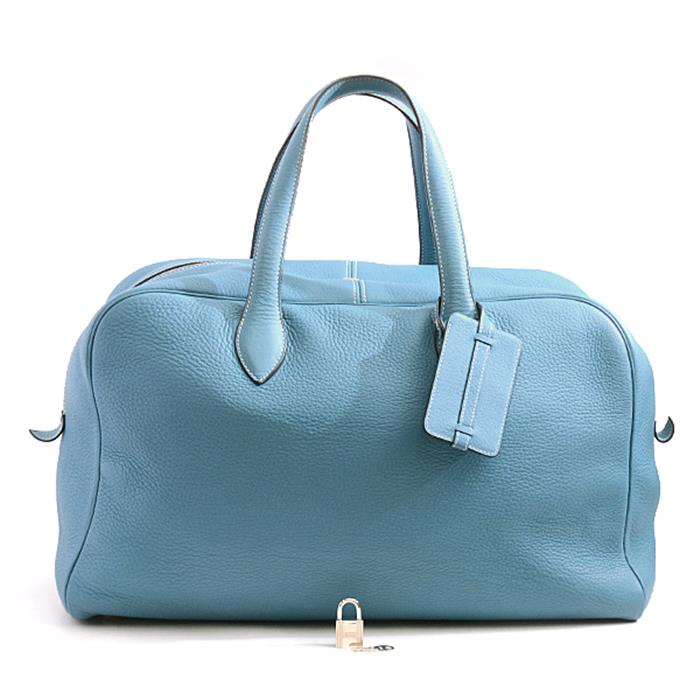 エルメス バッグ レディース メンズ ヴィクトリア43 トリヨン □C刻 ボストンバッグ ブルージーン HERMES 中古