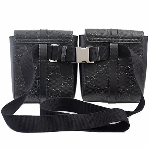 グッチ バッグ メンズ GGエンボス ウエストバッグ Wポーチ ショルダーバッグ ブラック レザー GUCCI 631339 中古