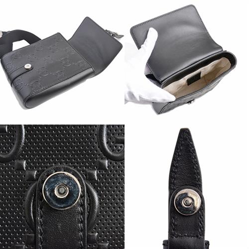 グッチ バッグ メンズ GGエンボス ウエストバッグ Wポーチ ショルダーバッグ ブラック レザー GUCCI 631339 中古