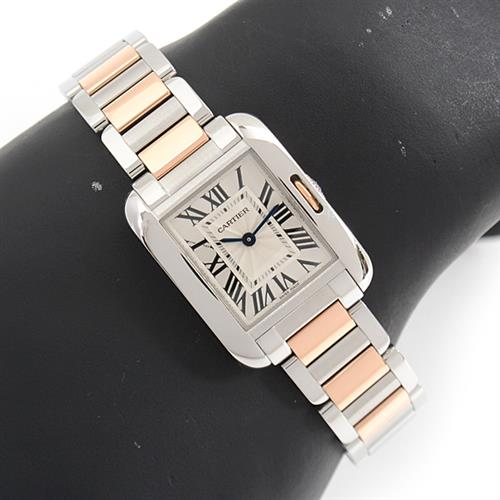 カルティエ 時計 レディース タンクアングレーズ シルバー文字盤 電池式 Cartier W5310036 SS×PG 中古