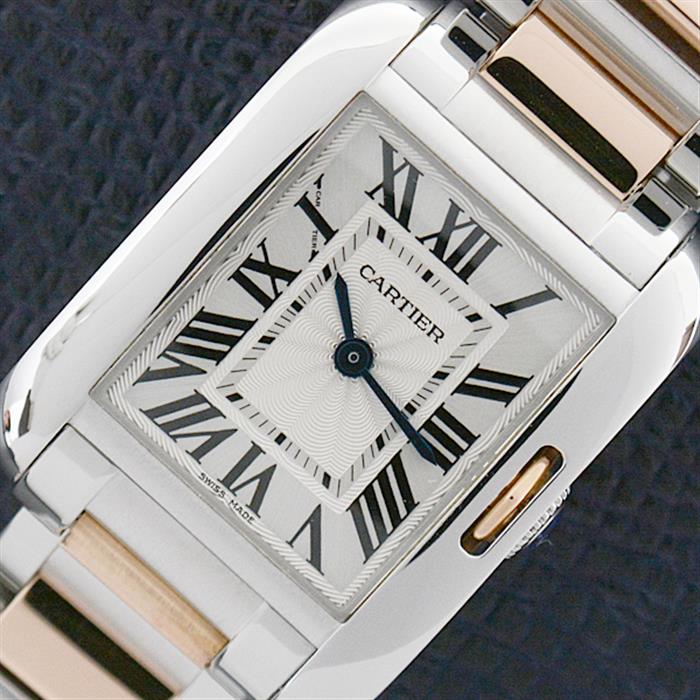カルティエ 時計 レディース タンクアングレーズ シルバー文字盤 電池式 Cartier W5310036 SS×PG 中古