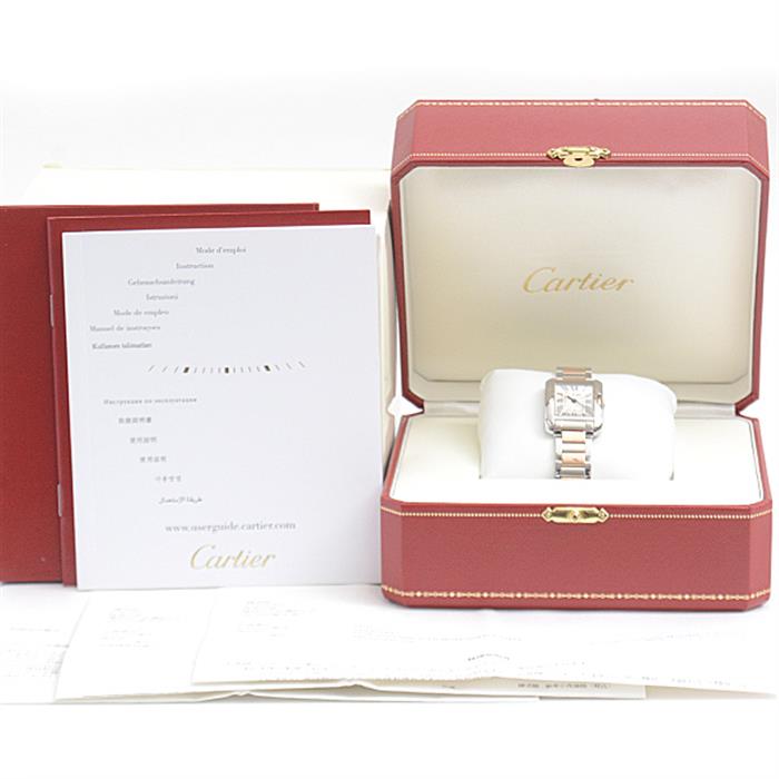 カルティエ 時計 レディース タンクアングレーズ シルバー文字盤 電池式 Cartier W5310036 SS×PG 中古
