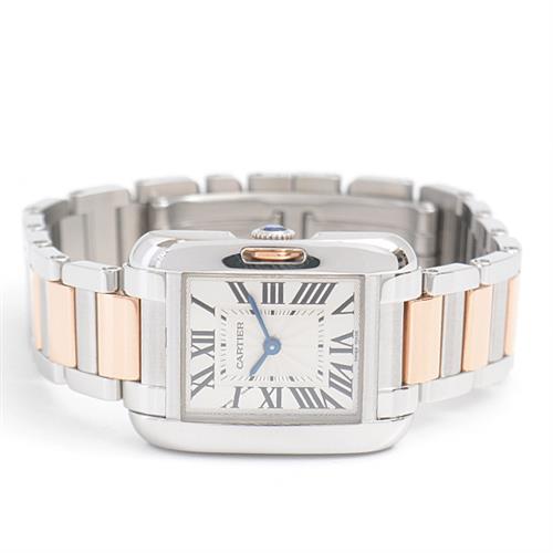 カルティエ 時計 レディース タンクアングレーズ シルバー文字盤 電池式 Cartier W5310036 SS×PG 中古