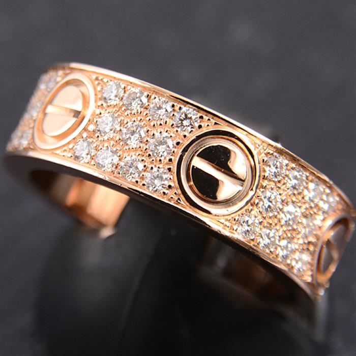 カルティエ 指輪 ユニセックス ラブリング フル パヴェダイヤモンド リング 55号 ピンクゴールド Cartier 750PG 中古