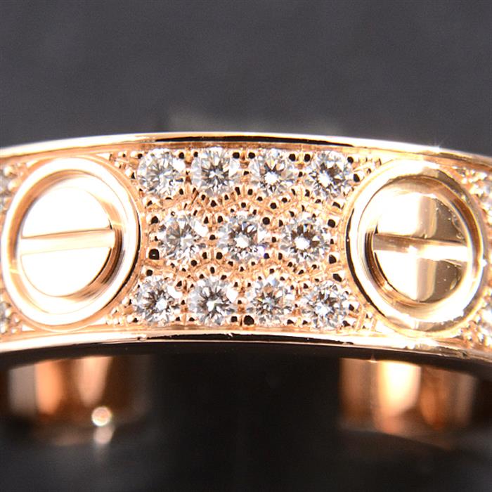 カルティエ 指輪 ユニセックス ラブリング フル パヴェダイヤモンド リング 55号 ピンクゴールド Cartier 750PG 中古