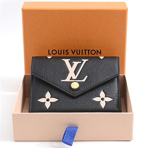 ルイヴィトン 財布 レディース ポルトフォイユヴィクトリーヌ 三つ折り ブラックベージュ Louis Vuitton M80968 中古