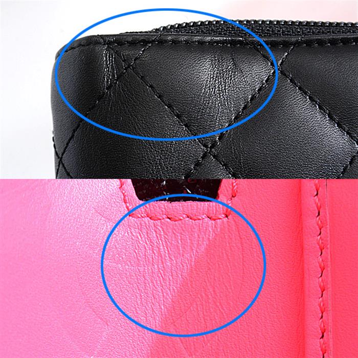 シャネル 財布 レディース ラウンドファスナー オーガナイザー 長財布 ココマーク レザー ブラック×ピンク CHANEL A26710 中古