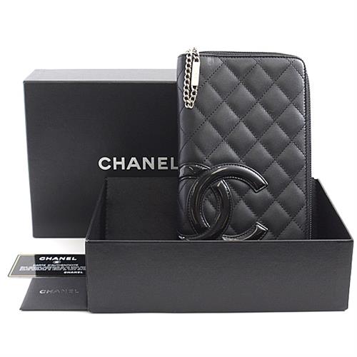 シャネル 財布 レディース ラウンドファスナー オーガナイザー 長財布 ココマーク レザー ブラック×ピンク CHANEL A26710 中古
