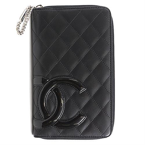 シャネル 財布 レディース ラウンドファスナー オーガナイザー 長財布 ココマーク レザー ブラック×ピンク CHANEL A26710 中古