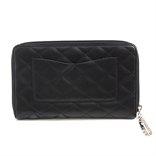 シャネル 財布 レディース ラウンドファスナー オーガナイザー 長財布 ココマーク レザー ブラック×ピンク CHANEL A26710 中古