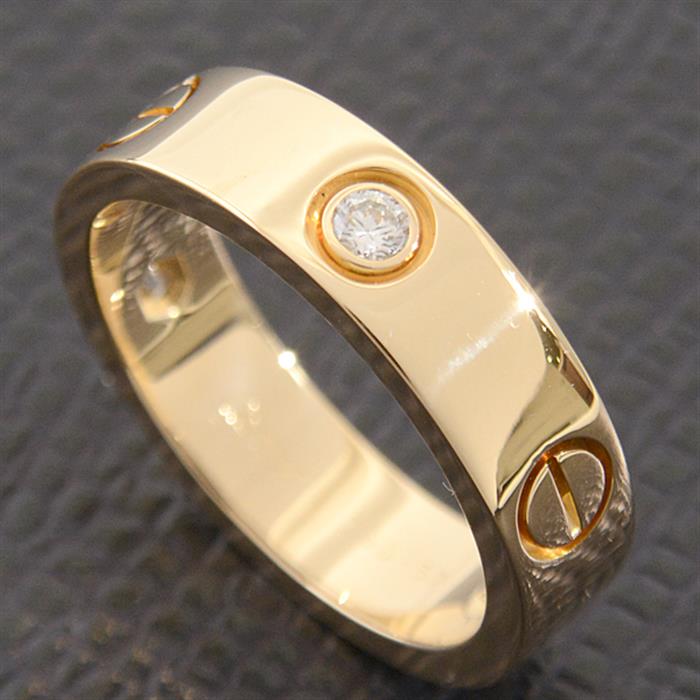カルティエ 指輪 メンズ 3P ダイヤ ラブリング 57号 実寸16.5号 ハーフダイヤ イエローゴールド Cartier 750YG 中古