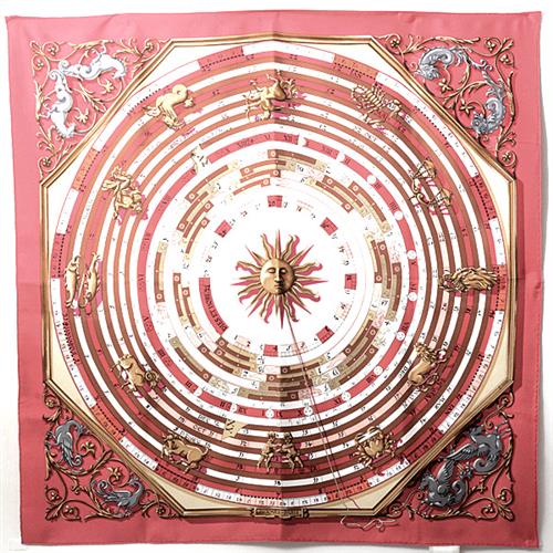 エルメス スカーフ レディース カレ90 DIES ET HORE 占星術 太陽 12星座 ホロスコープ レッド×ホワイト HERMES 中古