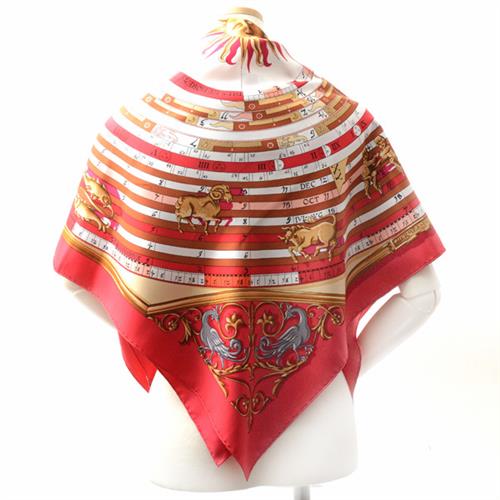 エルメス スカーフ レディース カレ90 DIES ET HORE 占星術 太陽 12星座 ホロスコープ レッド×ホワイト HERMES 中古