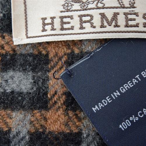 エルメス マフラー メンズ レディース H柄 タータンチェック フリンジマフラー マルチカラー カシミヤ HERMES 中古