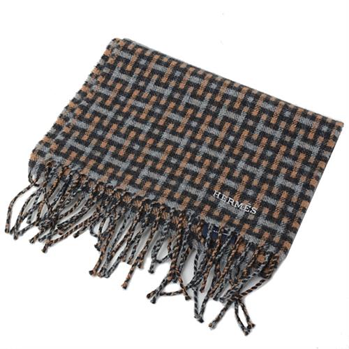 エルメス マフラー メンズ レディース H柄 タータンチェック フリンジマフラー マルチカラー カシミヤ HERMES 中古