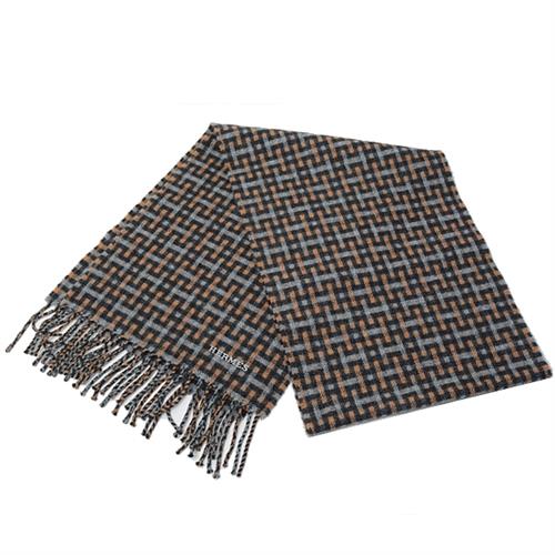 エルメス マフラー メンズ レディース H柄 タータンチェック フリンジマフラー マルチカラー カシミヤ HERMES 中古