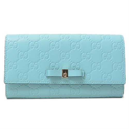グッチ 財布 レディース グッチシマ リボン付きフラップ長財布 レザー ブルー系 GUCCI 388679 中古