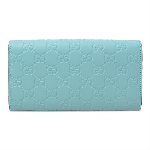 グッチ 財布 レディース グッチシマ リボン付きフラップ長財布 レザー ブルー系 GUCCI 388679 中古