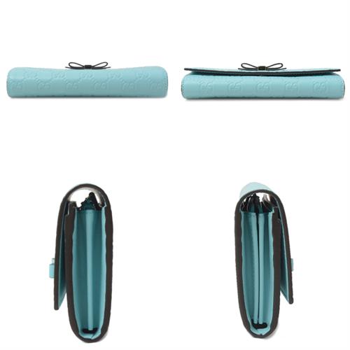 グッチ 財布 レディース グッチシマ リボン付きフラップ長財布 レザー ブルー系 GUCCI 388679 中古