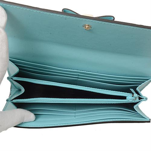 グッチ 財布 レディース グッチシマ リボン付きフラップ長財布 レザー ブルー系 GUCCI 388679 中古