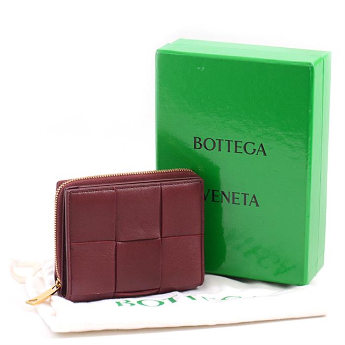 ボッテガヴェネタ 財布 レディース イントレチャート 二つ折り L字 ファスナーウォレット ボルドー BOTTEGA VENETA 701458 中古