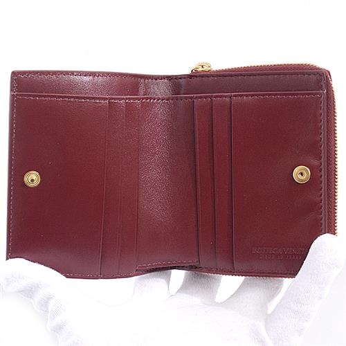 ボッテガヴェネタ 財布 レディース イントレチャート 二つ折り L字 ファスナーウォレット ボルドー BOTTEGA VENETA 701458 中古