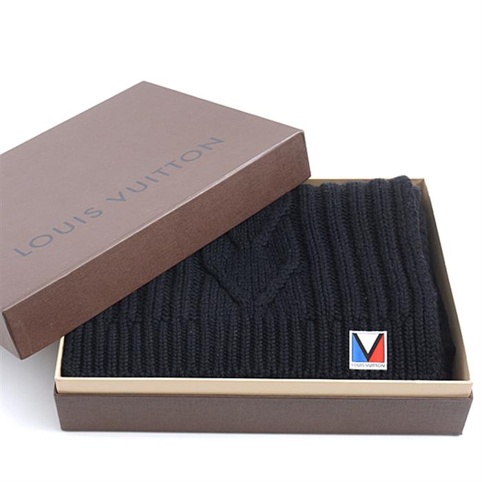 ルイヴィトン マフラー レディース メンズ ケーブルニット ブラック ウール Louis Vuitton M75368 中古