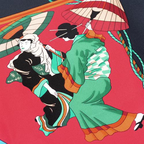 エルメス スカーフ レディース カレ90 シルク OMBRELLES ET PARAPLUTES 日傘と雨傘 マルチカラー HERMES 中古