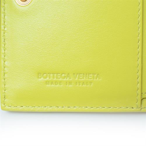 ボッテガヴェネタ 財布 レディース イントレチャート 二つ折り財布 コンパクトウォレット ライムグリーン BOTTEGA VENETA 中古