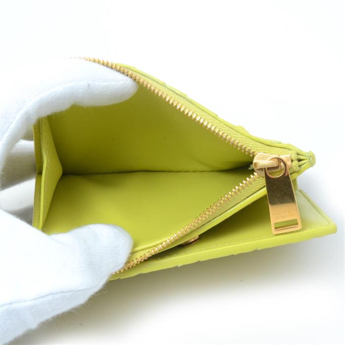 ボッテガヴェネタ 財布 レディース イントレチャート 二つ折り財布 コンパクトウォレット ライムグリーン BOTTEGA VENETA 中古