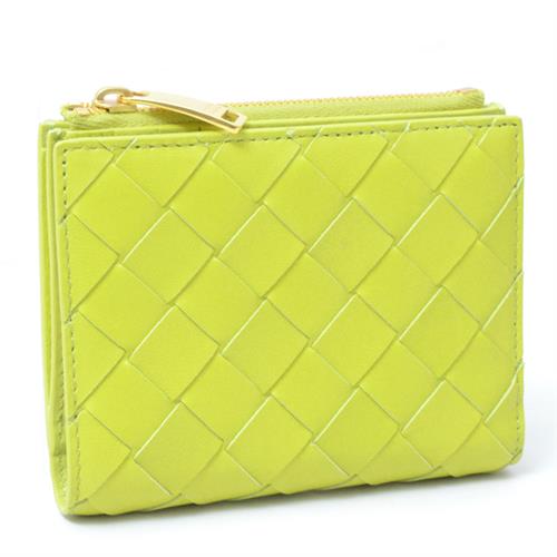 ボッテガヴェネタ 財布 レディース イントレチャート 二つ折り財布 コンパクトウォレット ライムグリーン BOTTEGA VENETA 中古