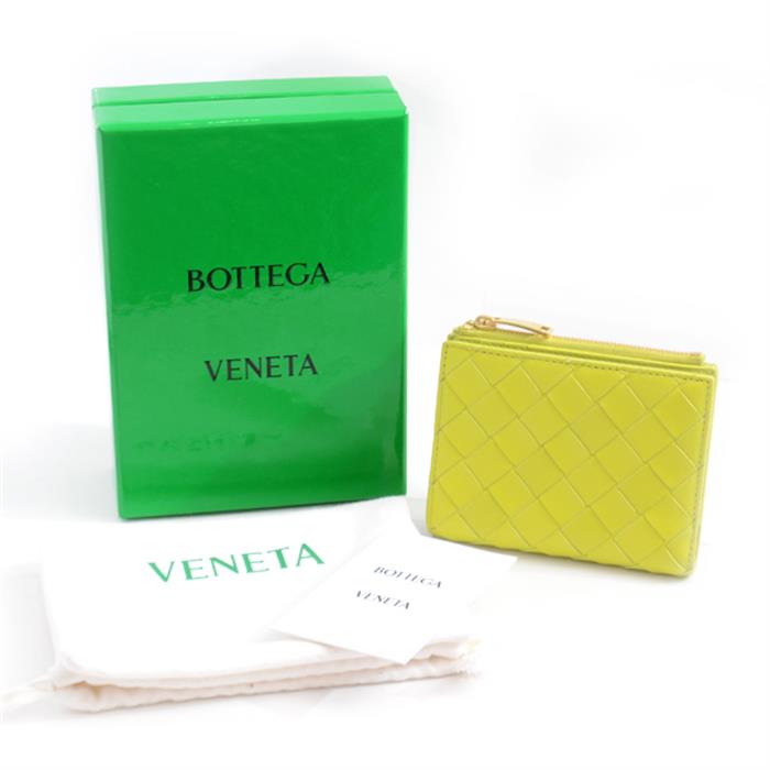 ボッテガヴェネタ 財布 レディース イントレチャート 二つ折り財布 コンパクトウォレット ライムグリーン BOTTEGA VENETA 中古