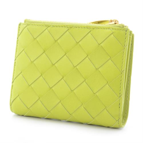 ボッテガヴェネタ 財布 レディース イントレチャート 二つ折り財布 コンパクトウォレット ライムグリーン BOTTEGA VENETA 中古