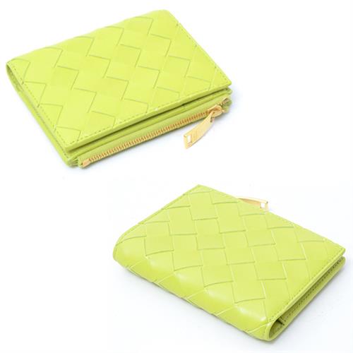 ボッテガヴェネタ 財布 レディース イントレチャート 二つ折り財布 コンパクトウォレット ライムグリーン BOTTEGA VENETA 中古