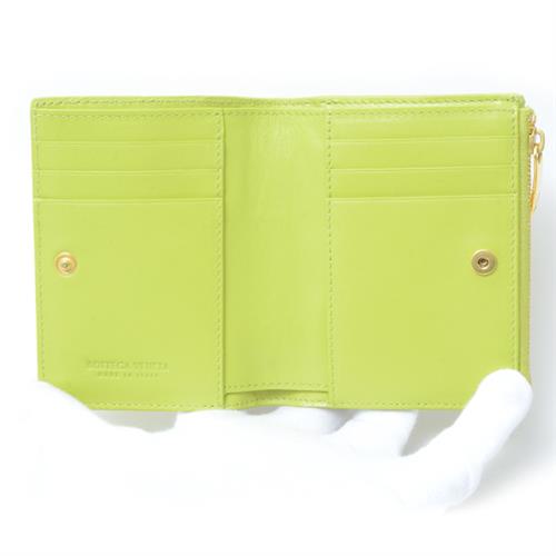 ボッテガヴェネタ 財布 レディース イントレチャート 二つ折り財布 コンパクトウォレット ライムグリーン BOTTEGA VENETA 中古